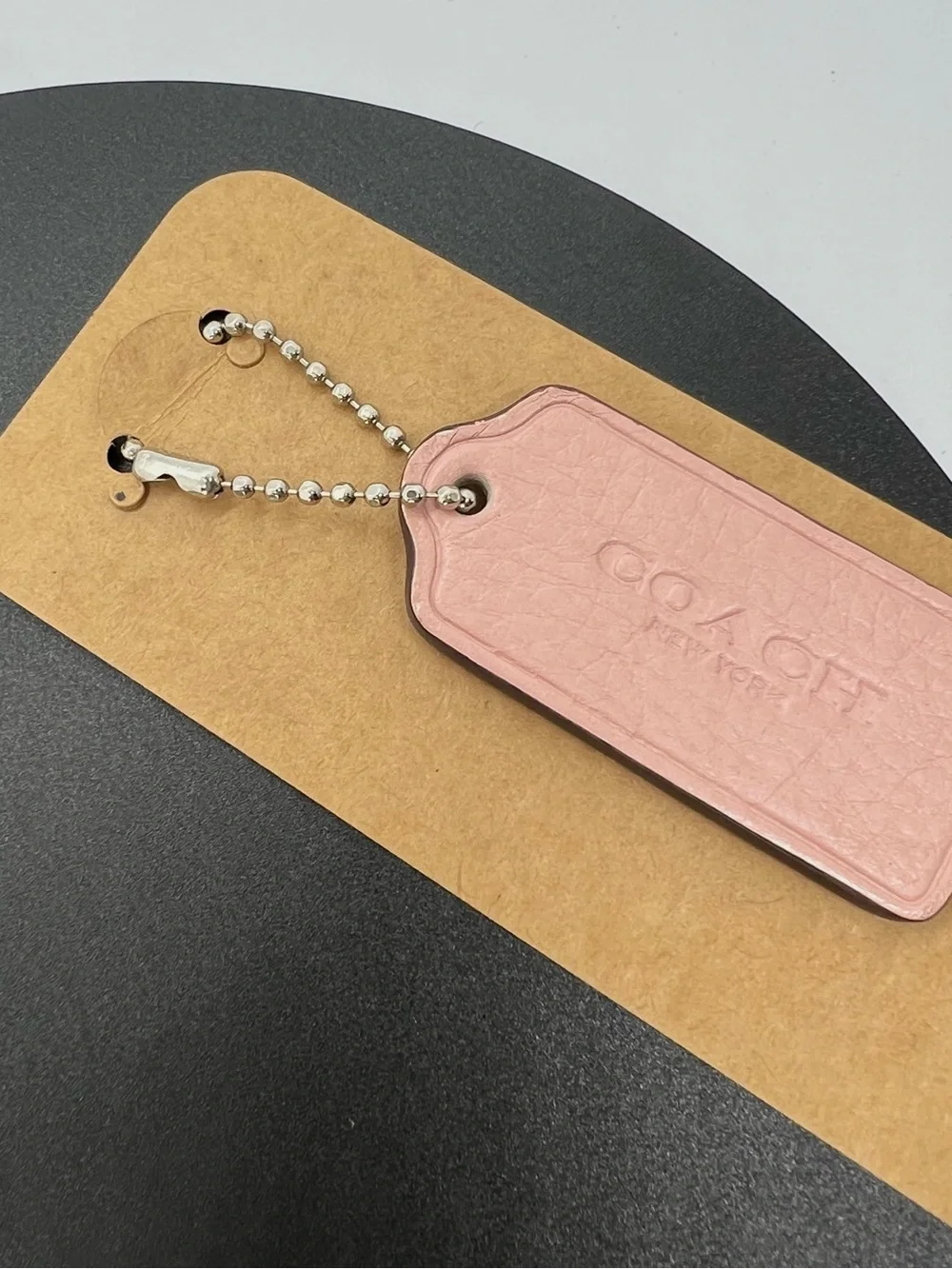 Coach Pink Leather Hangtag Bag Charm Silver Ball Chain Replacement Tag